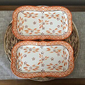 Temptations by Tara Old World Orange/White Rectangle Serving Platter 12x8 Floral